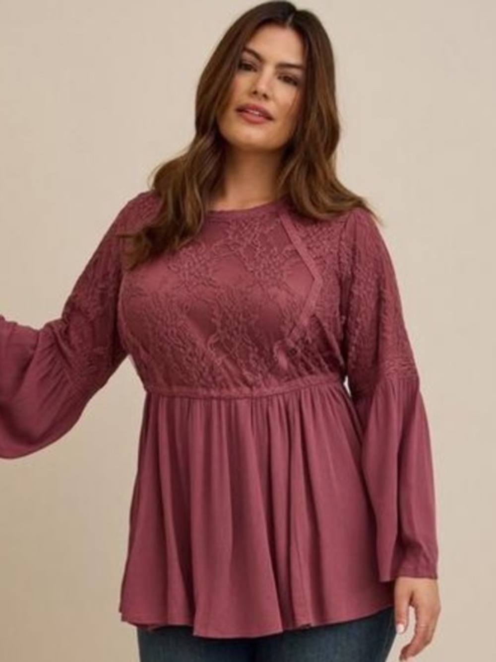 TORRID Peplum Lace Bell Sleeve Burgundy Shirt, 2/2x, Brand NEW NWT!
